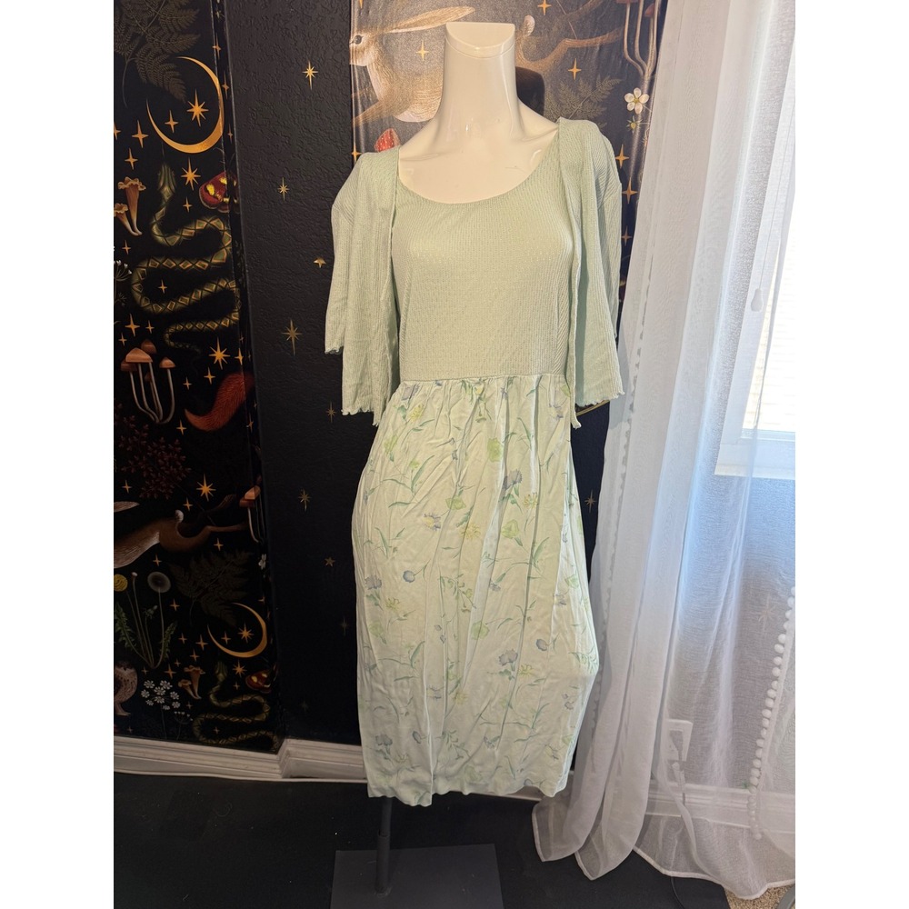Vintage More Jazz Petites Sage Green Floral Midi Dress and Cardigan Set 2 Piece